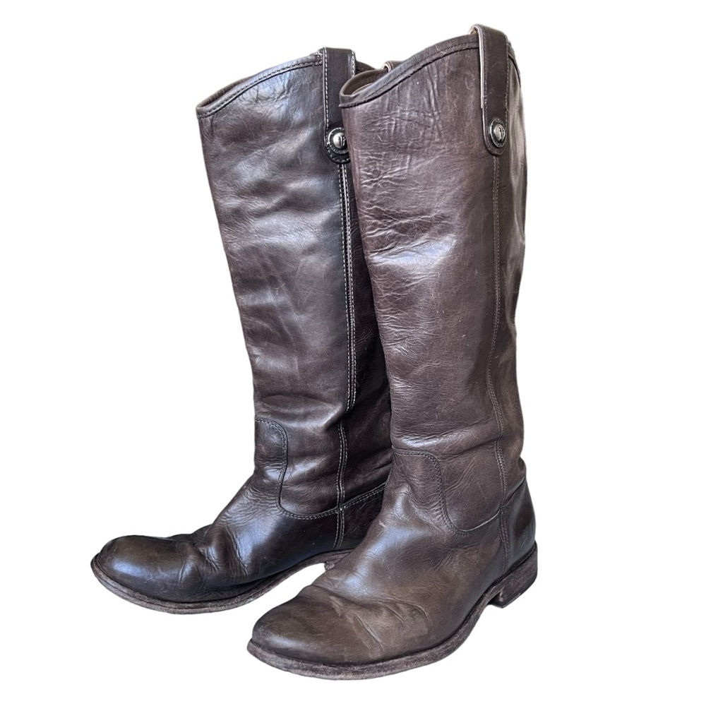 FRYE Melissa Button 2 Womens Brown Leather Riding Boots Size 7.5 B Pull On 77172